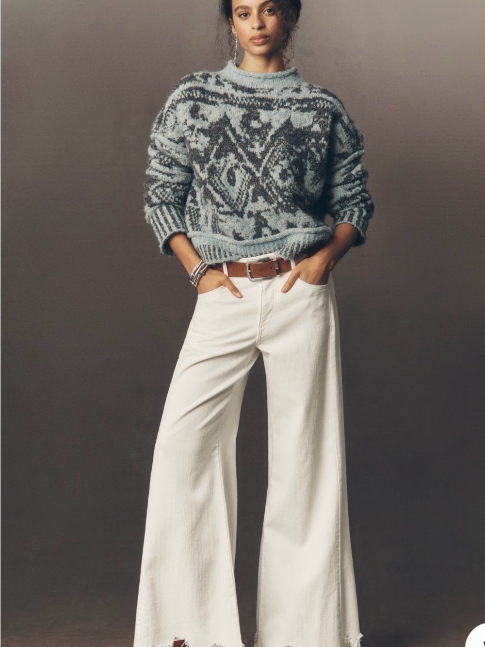 Pilcro Off-White Wide-Leg Jeans with Frayed Hem - Picture 3 of 3